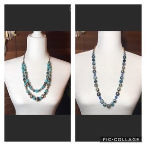 FREE SHIP Slvr/trqs & blu/gld necklace set